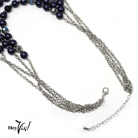Vintage 4 Strand Bead Necklace - Silver Blue Beads w Silver Chain - 22" -Hey Viv - Picture 3 of 5
